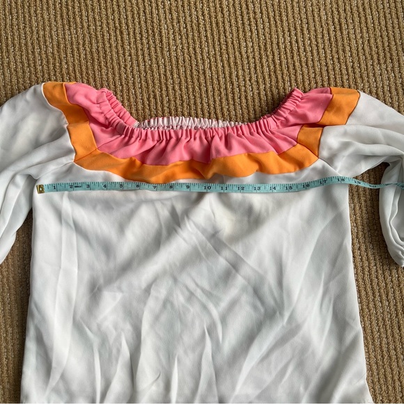 Trina Turk Luella Top Pink Orange White Off the Shoulders Whitewash SZ XS - Picture 7 of 13